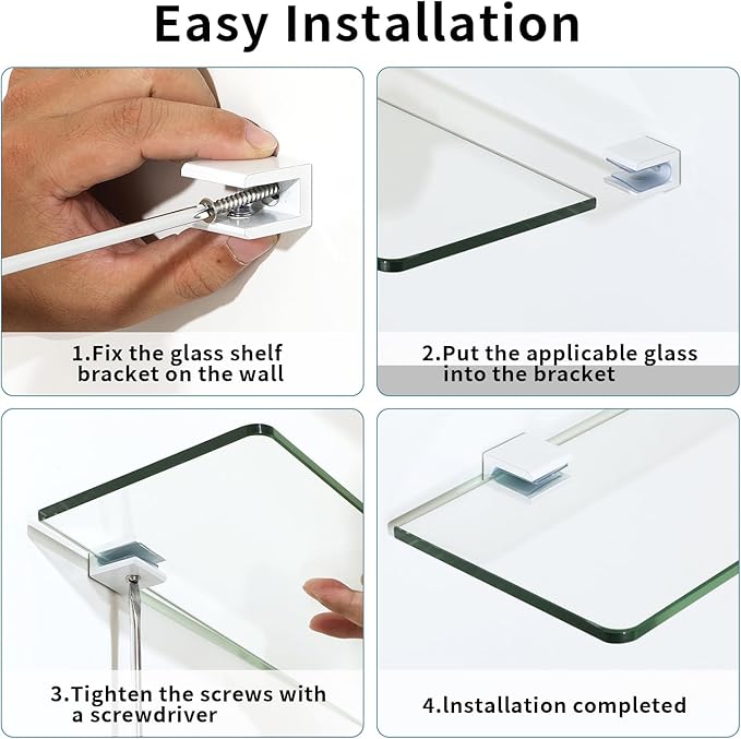 Alise Glass Shelf Brackets 2Pcs, Adjustable Shower Glass Clamps, Heavy Duty Clamp Holder, SUS304 Stainless Steel Brackets for 8-12mm Shelves and Wall Connection, Polished Chrome