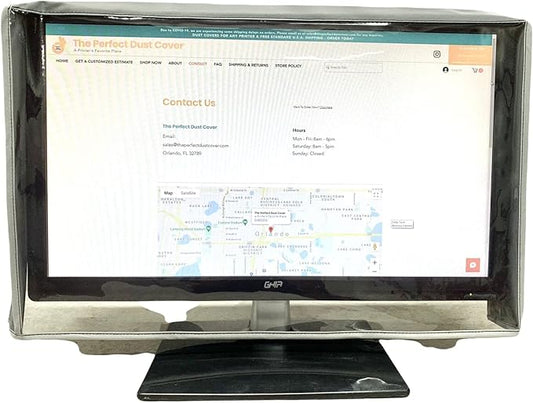 The Perfect Dust Cover LLC White Vinyl Monitor Cover with Clear Front, Compatible with 24-inch LED/LCD Monitors, Anti-Static, Waterproof, Dimensions 23''W x 3''D x 16''H