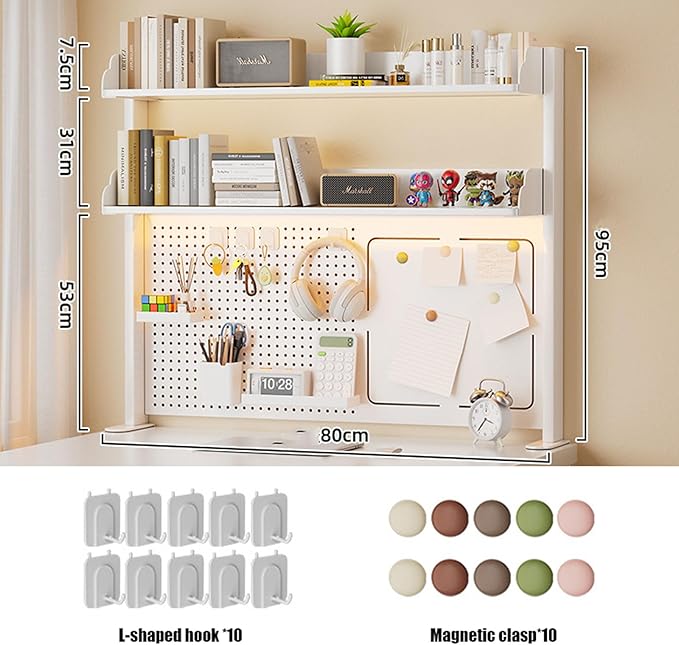 Clamp On Desk Organizer Shelf with Perforated Panels and Shelving Unit, Clamp-on Above or Under Desktop Storage Shelf for Office Home Dorm Desk