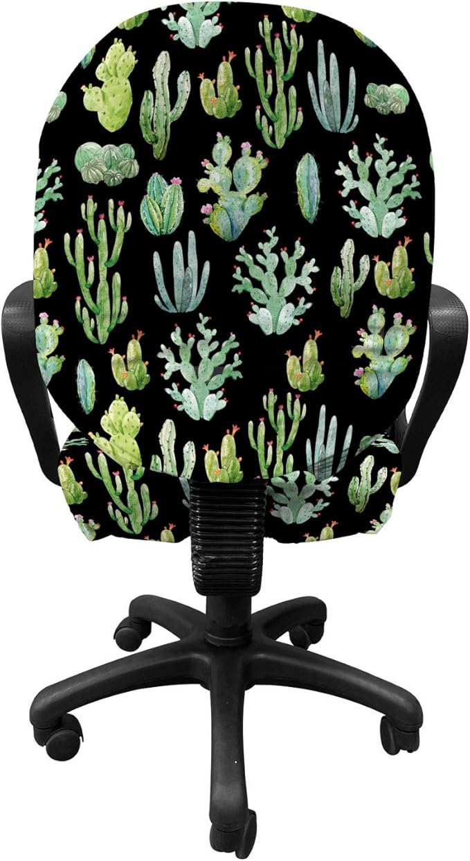 Ambesonne Cactus Spring Flower Office Chair Slipcover, Composition of Various Succulent Types Blossoming Botany, Protective Stretch Decorative Fabric Cover, Standard Size, Charcoal Grey
