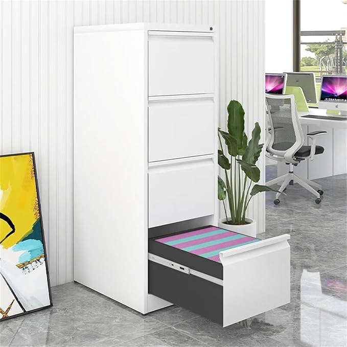 4 Drawer File Cabinet with Lock, Vertical File Cabinets for Home Office, Heavy Duty Metal Lockable Filing Storage Cabinet for Letter/Legal/a4/f4 Size Files, Assembly Required, White