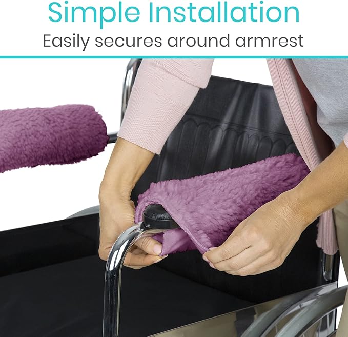 Vive Wheelchair Armrest Pads (2 PCS) - Memory Foam Sheepskin Cushion Accessories for Transport Electric Wheel Chair Arm Rests - for Adults, Seniors, Handicapped - Soft Support for Office Chair