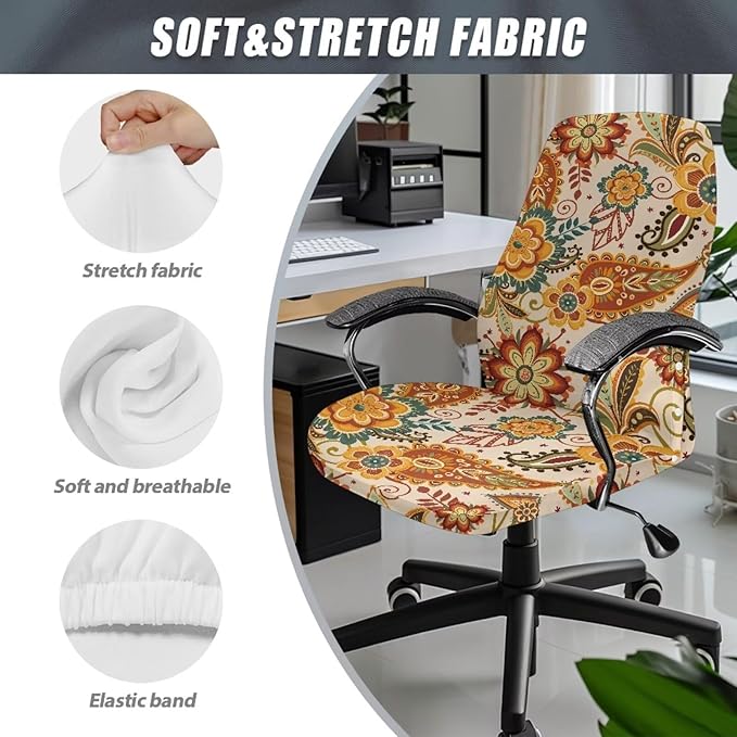 Talayituse Paisley Flower Print Office Chair Covers, Stretch Computer Chair Cover, Universal Boss Chair Covers Modern Simplism Style High Back Chair Slipcover, Small