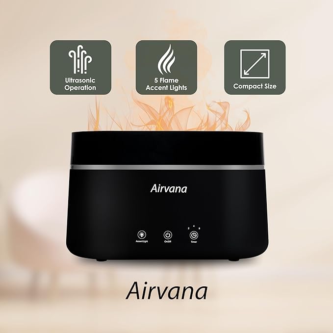 AquaFlame Ultrasonic Humidifier (.75L / .20 Gal) - Vibration Technology Humidifier with Essential Oil Diffuser – Tabletop Design for Personal Use, Dorm Rooms, & Desks -Gray