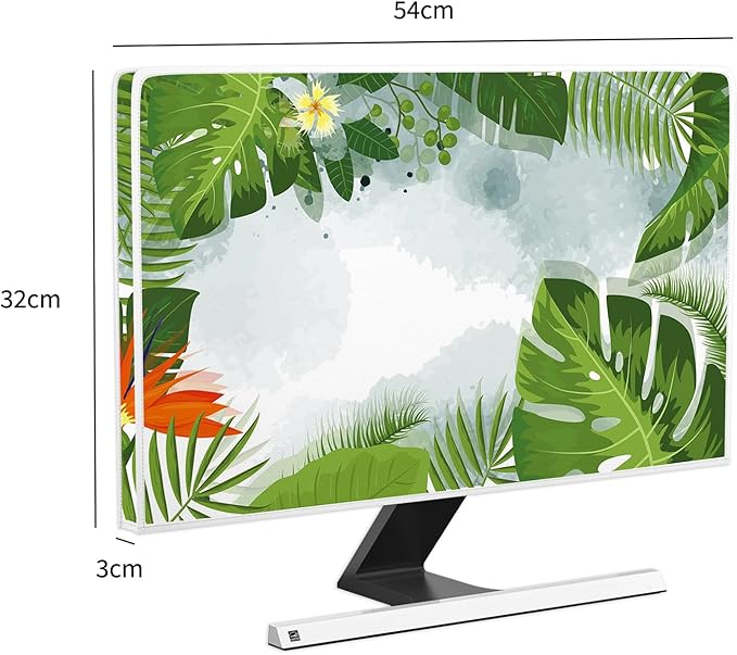Watercolour Hawaii Plants Computer Monitor Dust Cover 22, 23, 24, 25 Inch Tropical Leaf Botanical Monitor Accessories Laptop TV LCD Screen Monitor Decoration for Home Office Tablet LCD/LED/HD