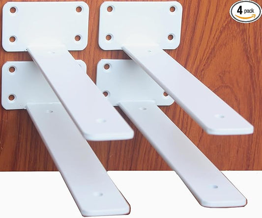 4 Pack - 10 inch White Hidden L Shelf Bracket (1/5 Inch Thicked) Iron Floating Shelf Brackets Rustic Industrial Metal Brackets for Shelf Support