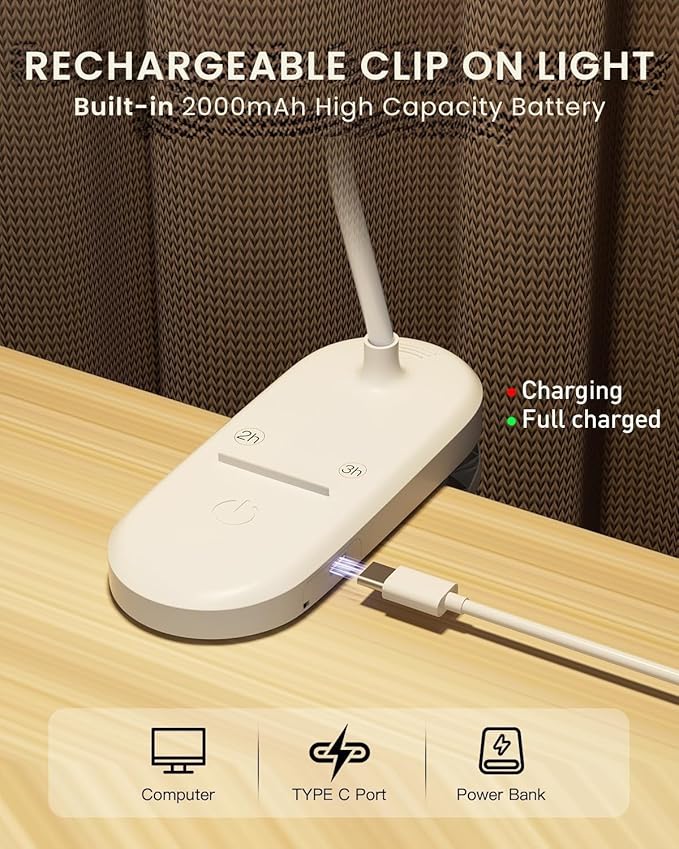 Red Light for Sleep Book Lights for Reading at Night, 630nm Eye Care Headboard Clip on Lamp, Rechargeable Bed Lights for Reading, Bendy Desk Clamp Light for Kid Adult, 2 Color