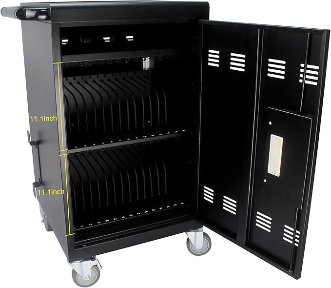 32 Device Charging Cart with Combination Lock, Laptop and Tablet Mobile Charging Cabinet for Up to 16.3" Devices with Cord Management, Desktop Charging and Storage Locker for Classroom or Office.Black