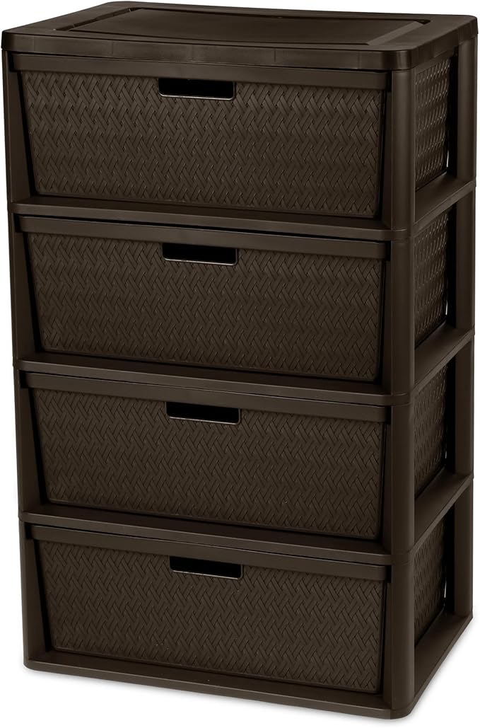 Brown Storage Drawer, A Wide Four-drawer Storage Tower, Assembled Without Tools, with Detachable Fabric Drawers and A Handle for Multi-functional Storage. Suitable for Living Rooms and Bedrooms