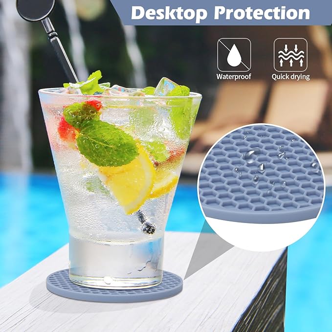TWTLi Silicone Coasters Set of 8 with Holder,Coasters for Drinks,Beer,Coffee Coasters,Suitable for Kinds Cups,Hot or Cold,Anti-SLI,Non-Stick,Anti-Overflow Tabletop Protection and Decor (8 Pcs, Blue)