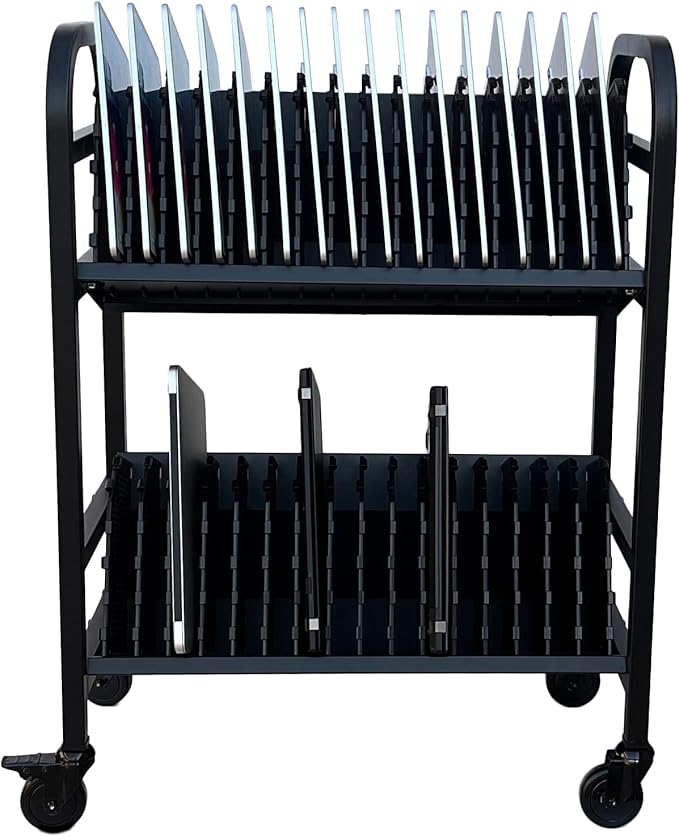 Workington 32-Device Mobile Open School Charging Cart Station for Ipads, Chromebooks, Tablets and Laptops Computer with Power Strip Included, Assembly Required, 1006 Black