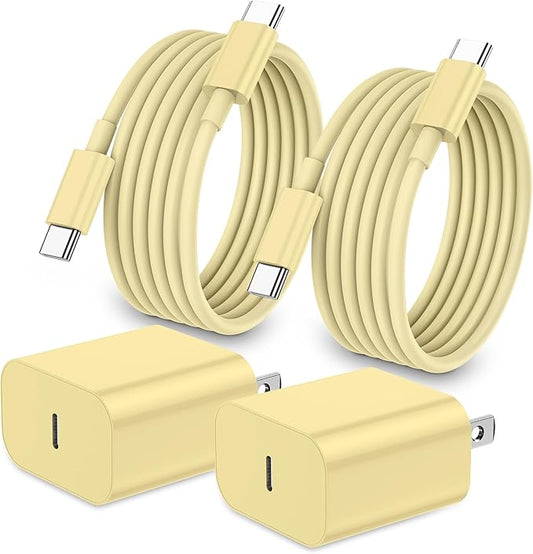 iPhone 17 16 15 Charger Fast Charging,2Pack 20W Apple iPad USB C Wall Chrager Block with 6FT USB C to C Cable for iPhone 17/Pro/Pro Max/17 Air/ 16/16 Pro/16 Pro Max/15/Plus/Pro/Pro Max (Yellow)