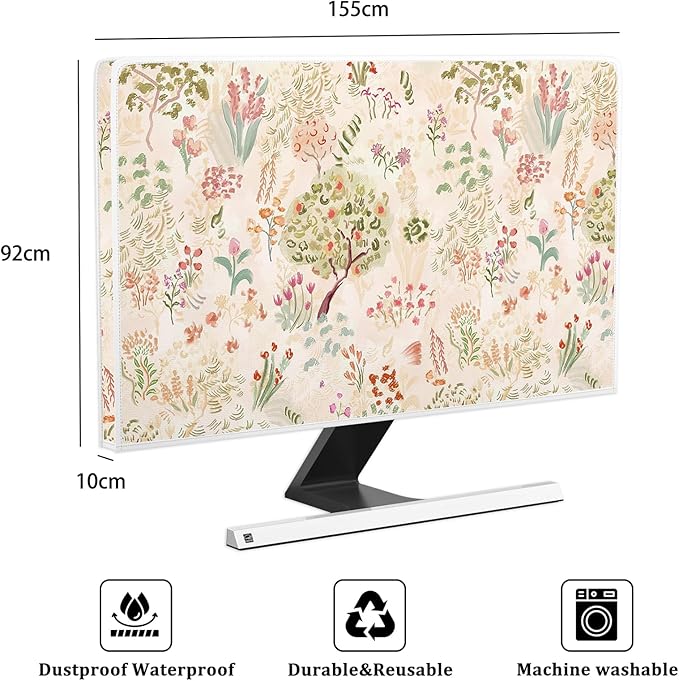 Light Pink Flowers Waterproof 65 Inch TV Dust Cover Anti-Static Dustproof Cottagecore Floral TVs Display Screen Cover for LCD LED PC Desktop and Home Hanging TV，Botanical