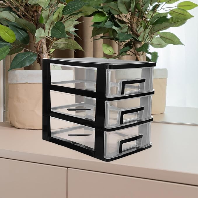 DOITOOL 3 Tier Plastic Drawer Type Closet Plastic Home Office Storage Organizer Makeup Organizer Storage Station Cubes Cosmetics Jewelry Box for Bathroom Dorm Desk Office
