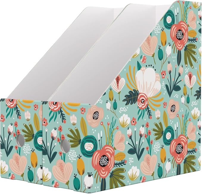 ANSSDO 6 Pack Cardboard Magazine Holder - Premium Magazine File Organizer, Large Volume Storage Box as Book Bins or Folder Holder for Desk - Teal Floral
