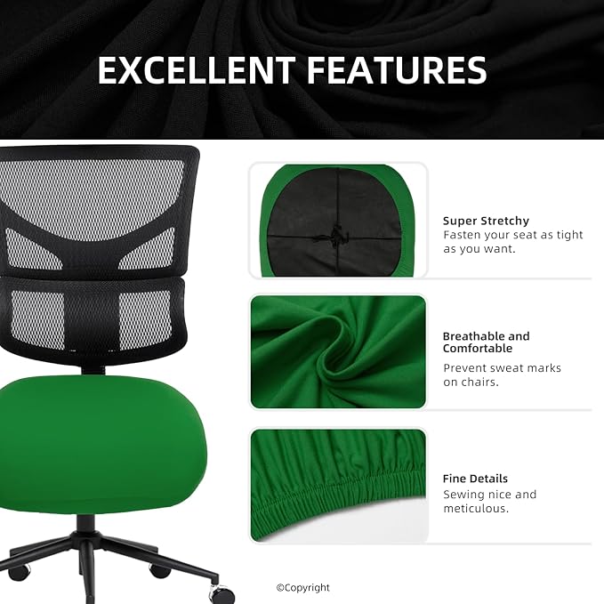 DIVA EN CAMINO DEC Stretchable Desk Office Chair Seat Cushion Covers - Universal Spandex Computer Chair Slipcover - Removable Washable Cushion Protectors Anti-Scratch for Dogs, Cats, Pets (Green)