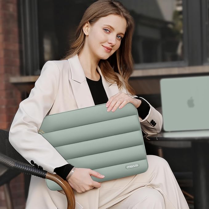 MOSISO Laptop Case 13.3 inch,13-13.3 inch Puffy Laptop Sleeve Compatible with MacBook Air 13.6 M5 M4 M3 M2 M1/Neo/Pro 13/14,HP Dell ASUS Lenovo,Polyester Horizontal Bag with Small Case,Antique Green