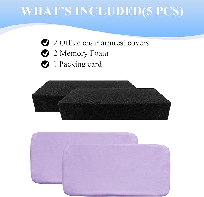 SPRING SEAON Office Chair Arm Covers Soft Memory Foam Arm Rest Pads Short Plush Gaming Chair Armrest Cushion Provide Cushioning for Elbows and Forearms 2 Pack Chair Covers for Arms (Purple)