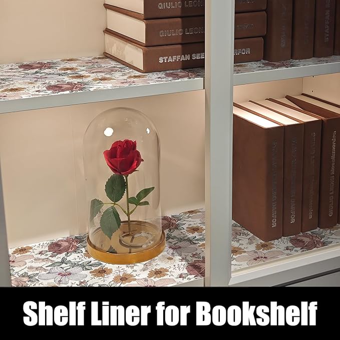 Floral Drawer Shelf Liners, 24IN x 10FT Non Adhesive and Strong Non-Slip Cabinet Drawer Shelf Liners for Kitchen Wire Fridge, Waterproof Shelf Liner,Easy to Clean