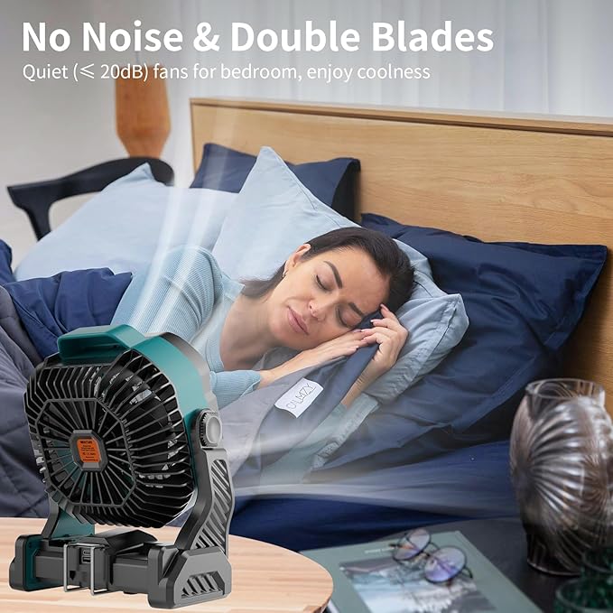 WESTTREE 20000mAh Battery powered fan Camping essentials,Rechargeable fan Portable Battery Operated Tent with Light & Hook X26A Cyan