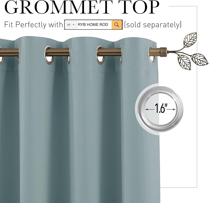 RYB HOME Privacy Curtain for Sliding Glass Door, Light Block Noise Reduce Insulated Curtain Screen Ceiling to Floor for Locker Room Basement Bedroom Closet, 100 inch Wide x 90 inch Long, Dusty Blue