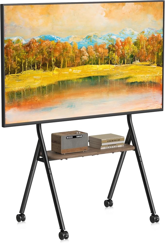 XINLEI Easel Rolling TV Stand for 32-80 Inch TV up to 121lbs, Mobile Portable TV Cart with Wheels Minimalist for Home Business Office Living Room School, Max 600x400mm VESA, Black ML5C
