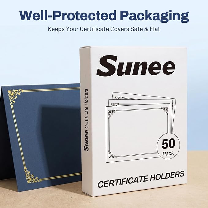 SUNEE Certificate Holders(Navy Blue, 50 Packs), Diploma Covers Gold Foil Border, for Letter Size 8.5x11 Certificates, Cardstock, Document Papers