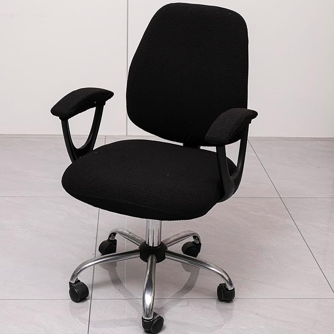 Melaluxe Office Chair Cover with Armrest Covers， Universal Stretch Desk Chair Cover, Computer Chair Slipcovers - Black