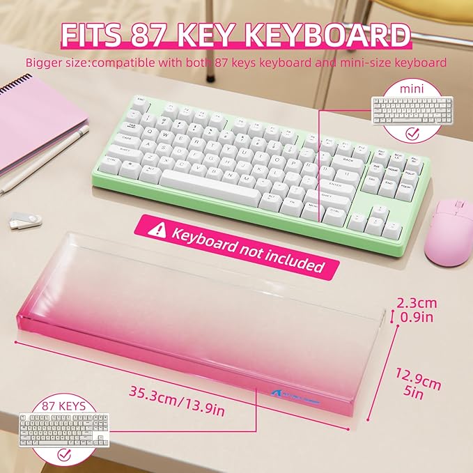ATTACK SHARK KC03 Acrylic Clear Transparent Keyboard Cover(13.9 * 5 * 0.9 inch) with Dustproof Waterproof Anti-hit Anti-cat Protective Case for Standard 87Key Mechanical Gaming Keyboard Pink
