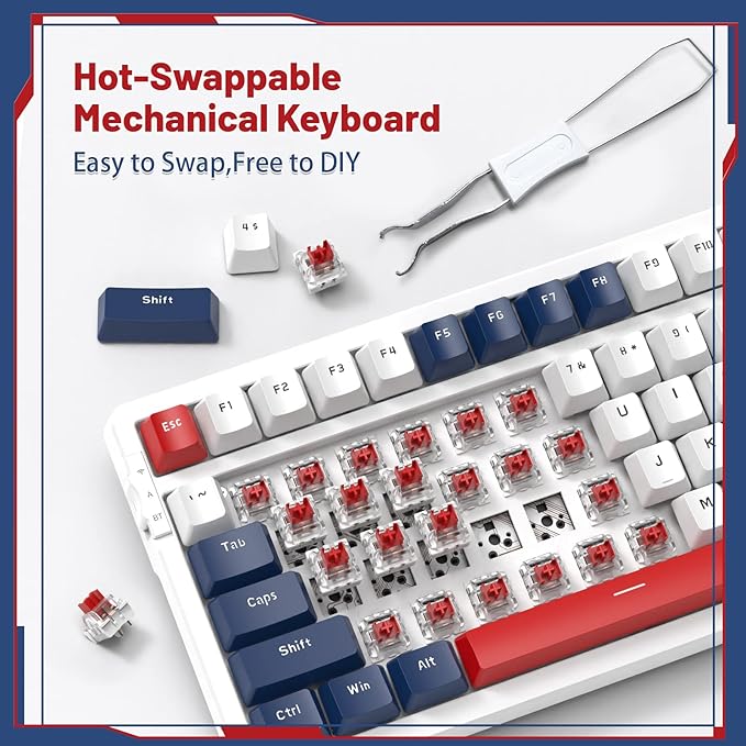 ATTACK SHARK K98 Wireless Mechanical Keyboard with 100 Keys, Tri-Mode BT5.0/2.4G/USB-C with Coiled Cable, Hot Swappable RGB, Rechargeable, Ergonomic, with Cloud Wrist Rest for MAC/Win-Red Switch