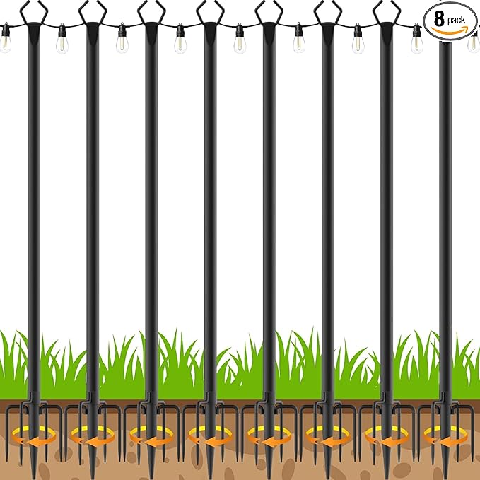 AILBTON 8 Pack 10Ft String Light Poles,Light Poles for Outside String Lights,Outdoor Light Poles with Fork,Metal Pole Stand for Patio,Backyard,Deck
