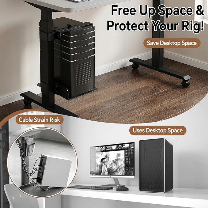 Under Desk PC Mount,65mm×45mm Leg-Specific PC Holder Under Desk,Adjustable 5.6-9.7 Inch Heavy Duty Steel CPU Support, with Non-Slip Pads,75lb Capacity Black