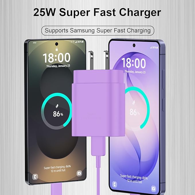 Super Fast Charger Type C,25W PD USB C Wall Charger Block & C to C Cable 6ft for Samsung Galaxy S26/S25/S24 Ultra/S24/S24+/S23 Ultra/S23/S23+/S22/S22 Ultra/S22+/S21 Ultra/S20 Ultra/Note 20/Note 10