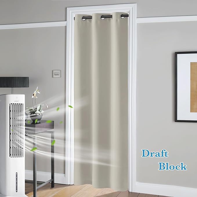 RYB HOME Temporary Doorway Curtains Blackout Privacy Room Divider Curtains Portable Drapes for Closet Wall Panel for Bedroom Living Room Dining Basement Window, W 60 x L 96 inches, Natural