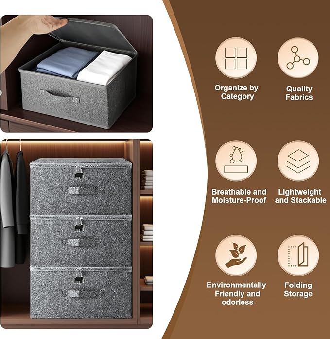 Lockable Storage Box, Organizer Bag Bins Case, Box with Lock, Boxes Storage, Lockable Box, Foldable Fabric Box with Handles, Storage Box with Lid for Clothes, Clothes Storage (16 x 12 x 8 inches)