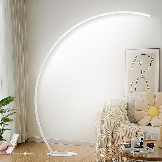 2000LM Ultra-Wide Coverage LED Lamps for Living Room with 3 Color Temperatures, White Dimmable Arc Floor Lamps, Modern Standing Tall Lamp with Remote Control Reading Floor Lamp for Bedroom Office