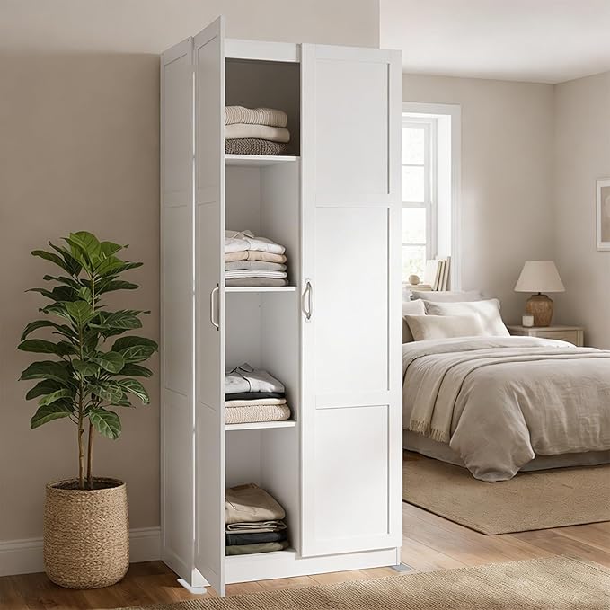 DUMOS Office Storage Cabinet, Large Capacity Organizer, Wooden Bedroom Storage Unit for CD, Blankets and Books, Suitable for Living Rooms, Office and Study Rooms, White