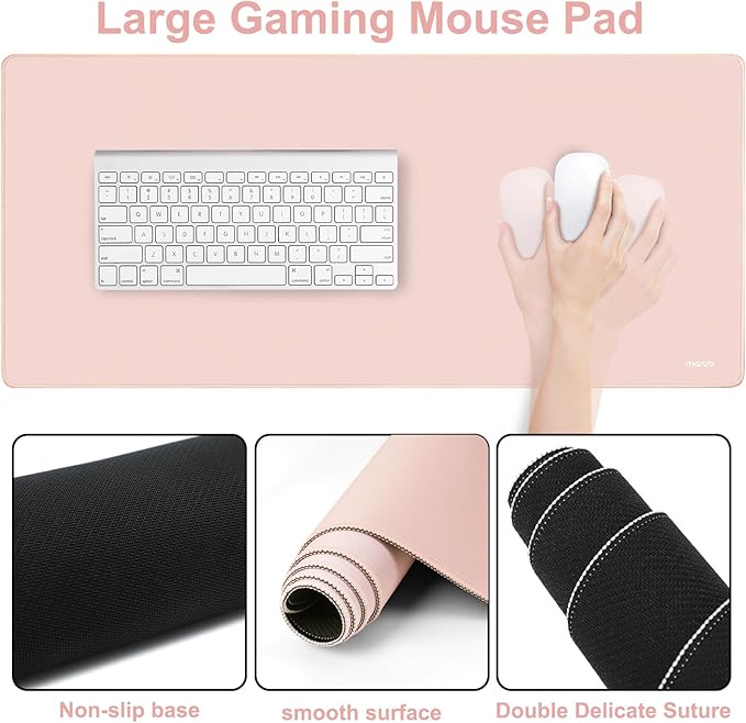 MOSISO Wrist Rest for Keyboard Mouse Pad Set, Large Gaming Deskpad&Circle Curved Mousepad&Keyboard Wrist Rest&Coaster, Ergonomic Non-Slip Mousepad&Easy Typing Pad with Silicone Lining, Baby Pink