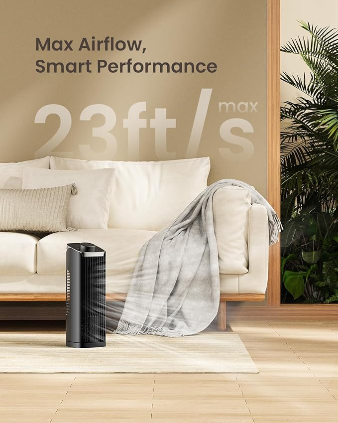 PNTCK Fan for Bedroom, 13" Tower Fan with Remote, 4 Modes 3 Speeds Max 23ft/s, 70° Oscillating Desk Fan, Bladeless Standing Fan, Portable Fans, Cooling Fans for Office, Home Medium-13”-Knob