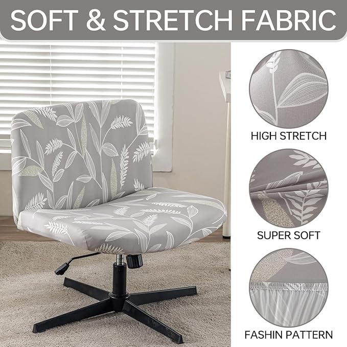 Armless Chair Slipcover Stretch Criss Cross Chair Cover, Mid Back Wide Seat Accent Chair Covers,Modern Vanity Chair Cover for Office Desk (Wheat)