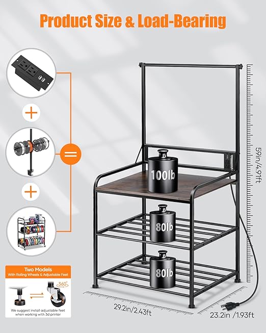 AHOWPD 3D Printer Rack Filaments Storage - Rolling 3d Printing Stand Filament Organizer, Spools Holder Racks Cart with Wheels, Heavy Duty Shelf Hold Spool PLA, ABS, PETG for Garage Office Workshop