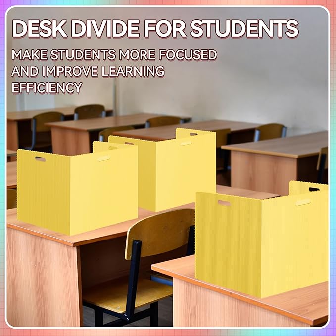 12 Pcs Desk Dividers for Students Classroom Plastic Privacy Folders Yellow Test Dividers for Students Desks Trifold Privacy Panel Partitions for School Teacher Supplies (Yellow)