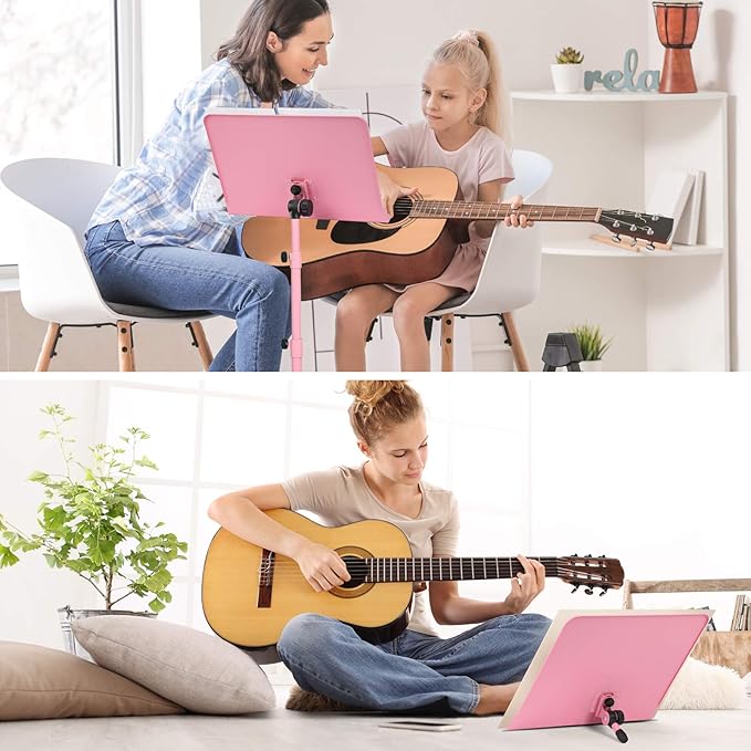 CAHAYA Sheet Music Stand & Tabletop Music Stand Solid Back with Carrying Bag for Books Notes Laptop Tablet Pink CY0194