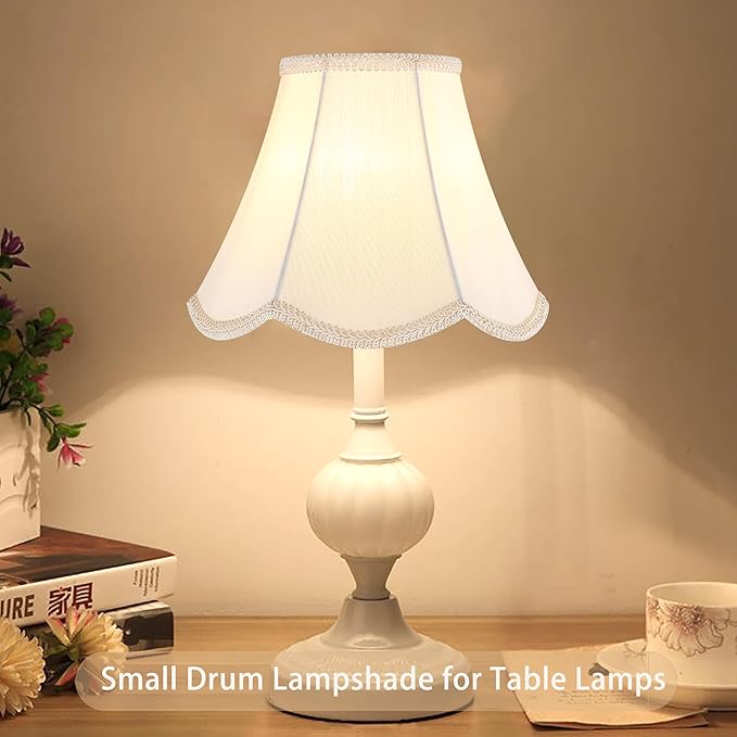GOSO 4"×8" × 6.4" Spider Small Scalloped Lamp Shades Cream Modern, Replacement Lampshades for Table Lamps/Wall Lamp & Chandelier, Natural Faux Silk Shade for Bedroom/Dining Room (2 Pack)