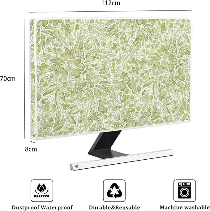Sage Green Wildflower Waterproof Screen TV Cover 45,46,47,48 Inch Vintage Aesthetic Floral Anti-Static Dustproof Protective Covers for Television LED LCD OLED Full Body Cover for TV Screen