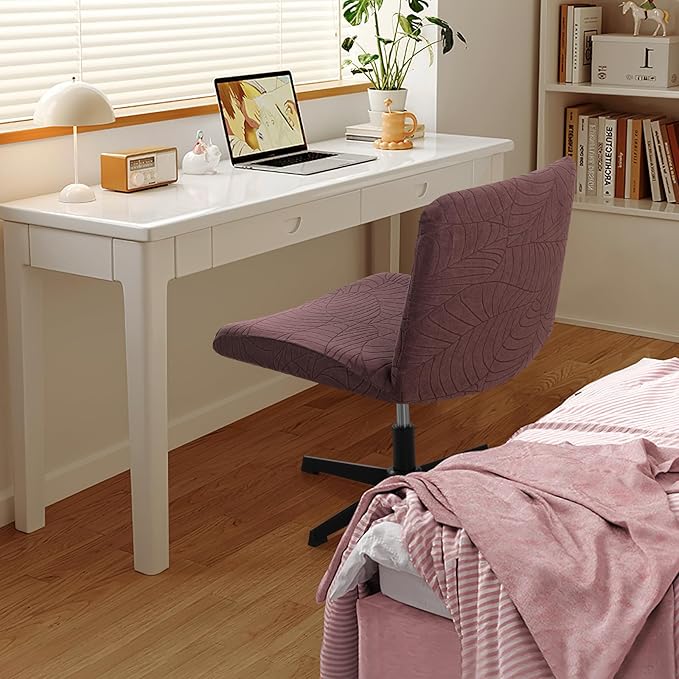 Fuloon Criss Cross Chair Cover, Waterproof, Stretchable, Solid Jacquard, Suited for Armless/Office/Desk/Mid Back Wide Seat/Computer/Task/Vanity/Accent Chair (Leaves -Shaped Jacquard, Brown)