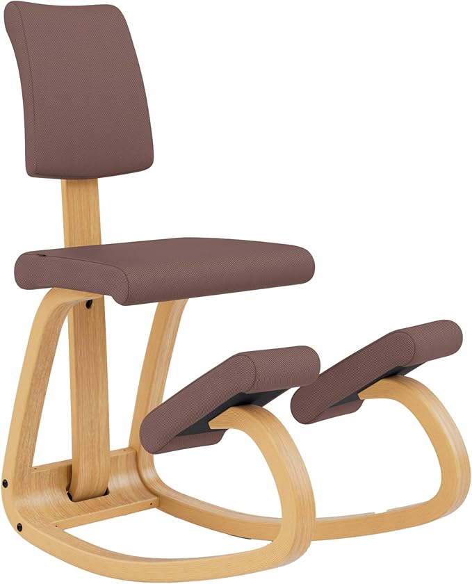 Varier Variable Plus Kneeling Chair with Backrest Brown/Mocha - Ergonomic Office Chair in Scandinavian Design, Active Sitting and Comfort