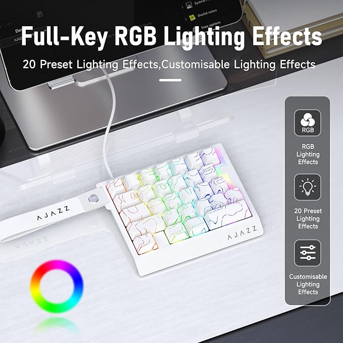 AJAZZ AK029 Wired One Handed Gaming Keyboard,Magnetic Switch, Adjustable Trigger Force, 8KHz Polling, 29 Keys Rapid Fast Mechanical Keyboard, RGB Backlight, SOCD & DKS, Aluminum Plate.