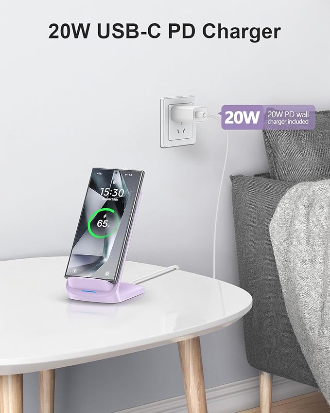 NANAMI Fast Wireless Charger, 10W Max Wireless Charging Stand with PD20W Adapter Charger Compatible for iPhone 17/17 Air/17 Pro/17 Pro Max/16/15/14/13/12,Samsung Galaxy S26/S25/S24/S23/S22/S21/Note 20
