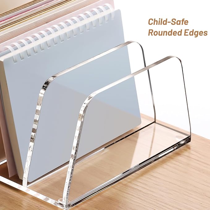 YUXUN Acrylic Mail Organizer for Desk, 2 Compartment Letter & Document Holder with Non-Slip Base, Small File Holders for Bills, Envelopes, Letters,Mails, Papers, Clear Office Supplies for School Home